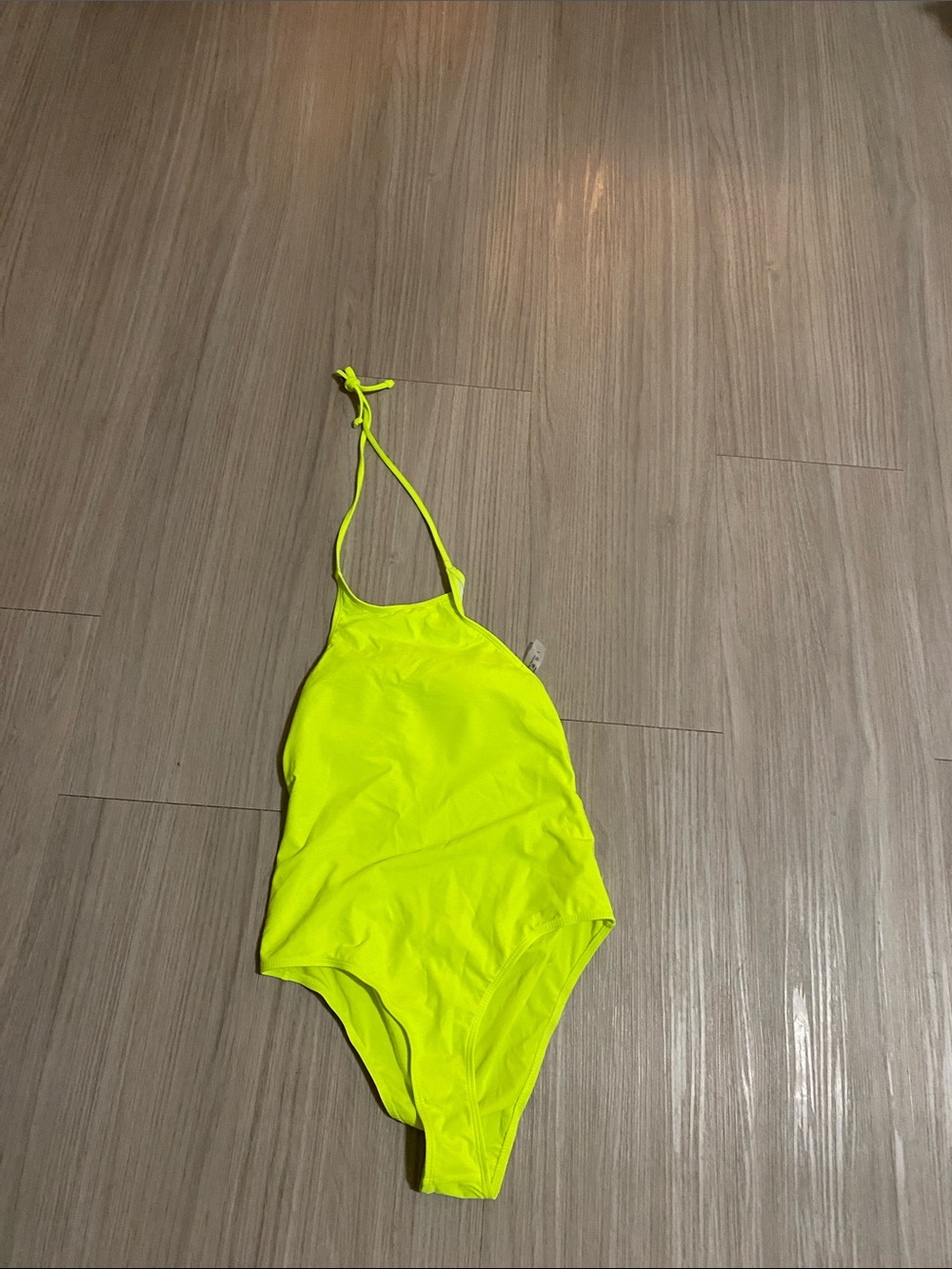 SHEIN Neon Yellow Halter One-Piece Swimsuit